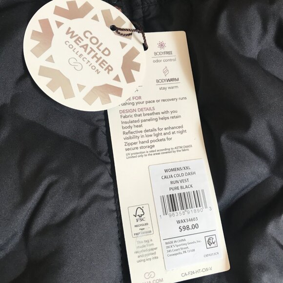 Calia Women's Cold Dash Run Vest in Pure Black size XXL NWT - Picture 5 of 5